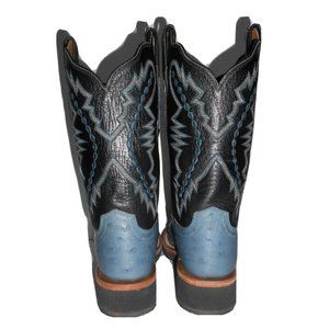 Lucchese 2000 Blue & Black Full Quill Ostrich Crepe Sole Boots Size 8.5 B